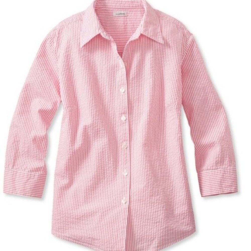 Pink Cotton Seersucker Shirt LL Bean